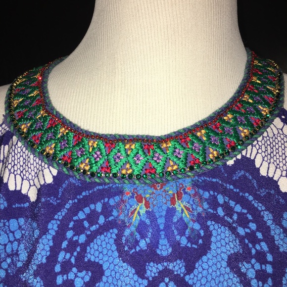 Anthropologie Ranna Gill Boteh Maxi Dress with Embellished Neckline - Size 10. - Picture 4 of 16